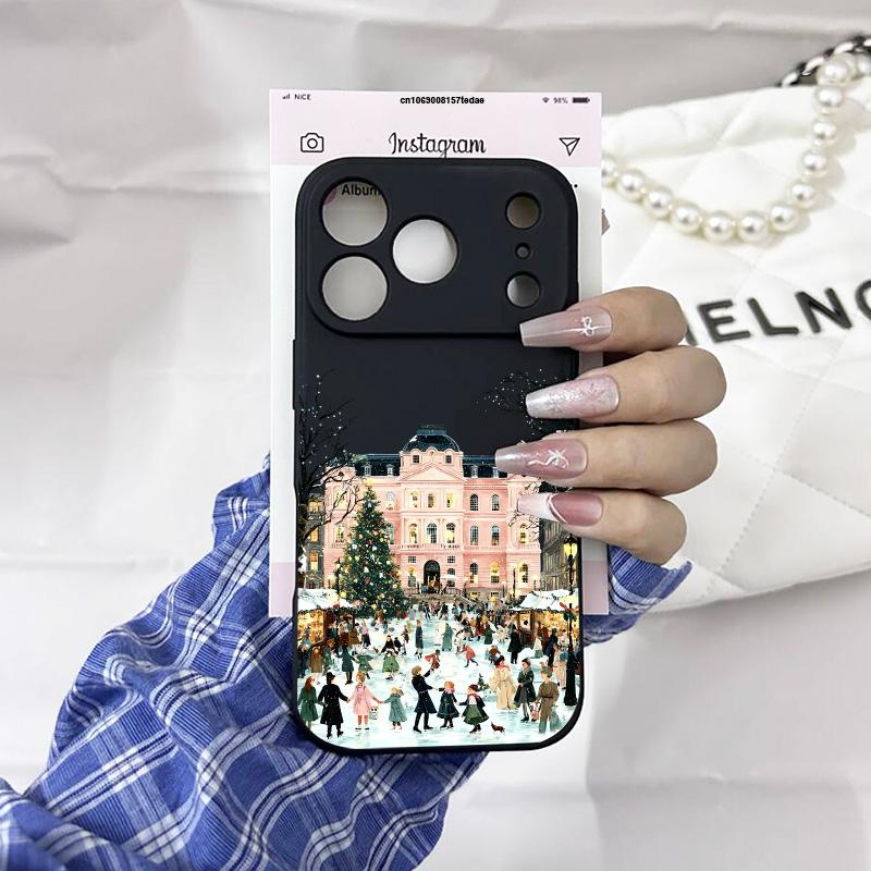 Pink Winter Christmas Tree Soft Silcone Phone Case for IPhone 17Air 17Pro 17 Pro Max 16 15 14 13.12 11 Pro Snow Landscape Cover