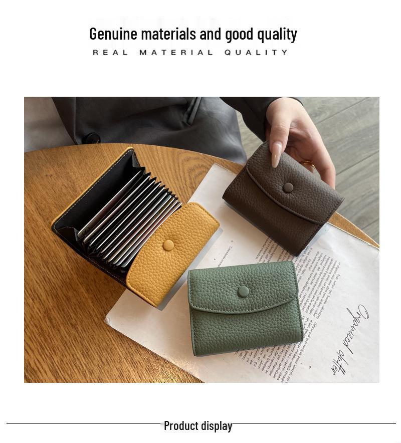 Genuine Leather Accordion Card Holder for Women - Compact, Anti-Demagnetization, Multi-Card Slots, Driver's License, Document Organizer