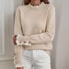 Autumn Winter Women's Sweater Patchwork Lace Round Neck Long Sleeve Button Pullover Knitwear Women