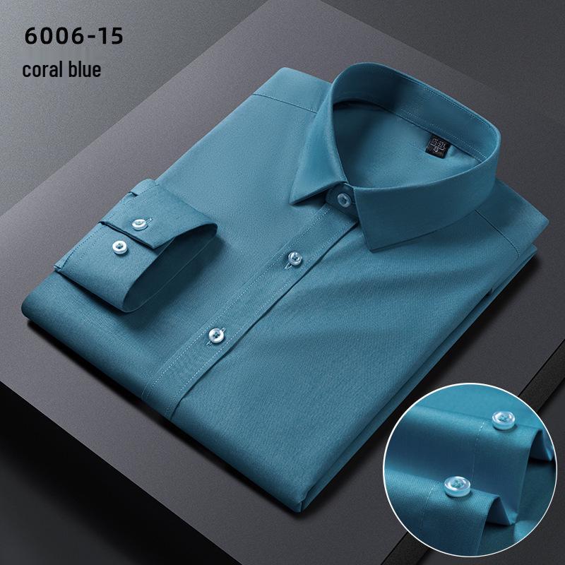 

Мужская эластичная рубашка с длинным рукавом из бамбукового волокна, весна 2025: Удобная немнущаяся повседневная деловая белая рубашка для собеседования 42