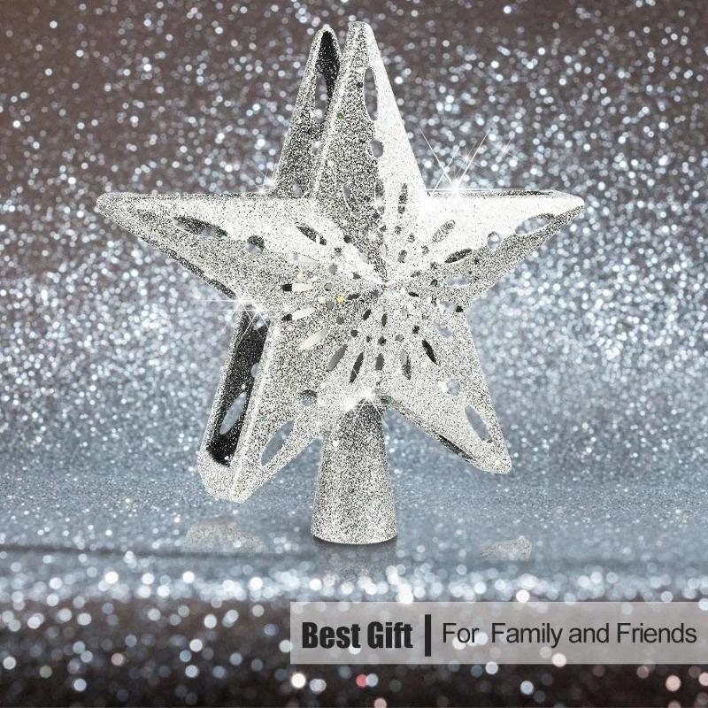 Christmas Tree Topper Lighted with Built-in Led Rotating Snowflake Projector Lights, Hollowed Tree Topper with Plug Christmas Decorations