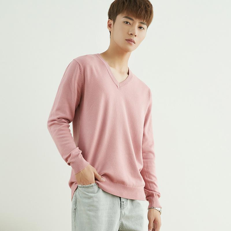Autumn and Winter V-neck Round Neck Men's Knit Sweater Simple Wind Wild Color Pure Color Pullover Sweater Bottoming Business Sweater