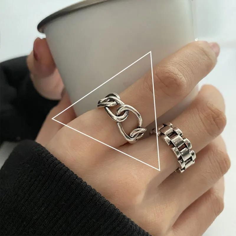 Sam Panda 925 Silver Rings For Women Men Fine Jewelry Finger Adjustable Open Vintage Chain Ring For Party Birthday Gift