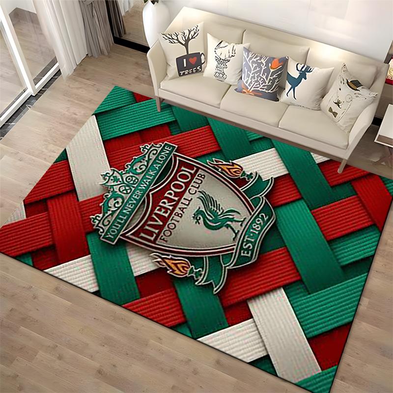 Liverpool Crest with Red & Green Weave Non-slip Rug Suitable for Living Room and Bedroom Sofas.