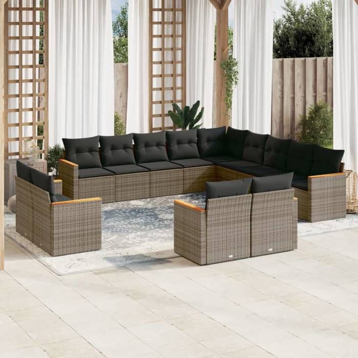 VidaXL Garden Lounge Set with Cushions 13 Pcs, Patio Sofas, Patio Furniture Set, Outdoor Furniture, Grey 3226529