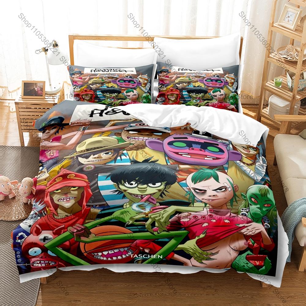 Music Gorillaz 3Pcs Bedding Set Rock Band Duvet Cover Pillowcase Bed Set Single Twin Full Queen King Size For Music Fans Bedroom
