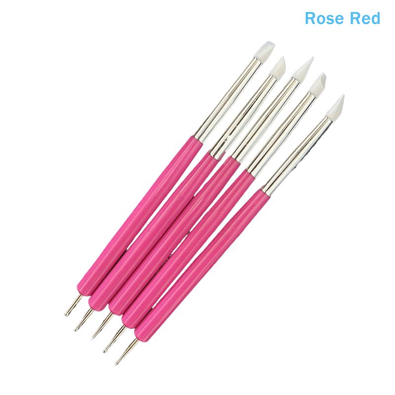 5Pcs Stainless Steel Dotting Tools Marbleizing Painting Pens 2 Way Nail Art Acrylic Silicone Point Flower Nail Pen