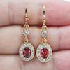 Women Fashion Red Cubic Zirconia CZ Oval Dangle Wedding Earrings Jewelry