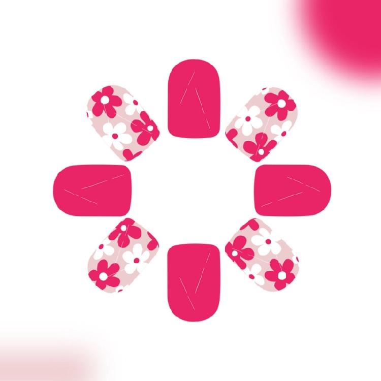 24 Pcs Press On Nail Short Square Full Cover False Nail Glossy Stick on Nail Artificial Nail with Flower Designs