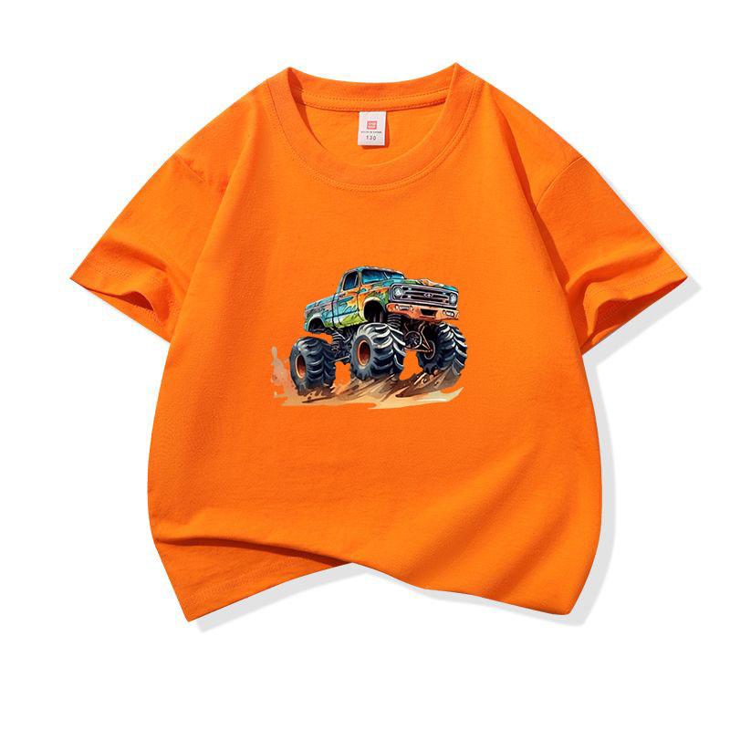 Kids Cotton T Shirt Bold Multicolor Offroad SUV Print Crew Neck Short Sleeve Tee Casual Boys Girls Summer Tops