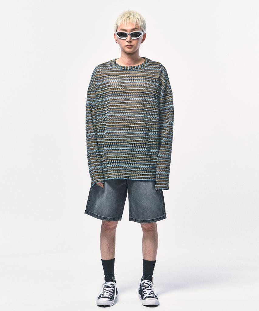 C WEAR BY THE GENIUS See-Through Craft Knit Pullover Khaki