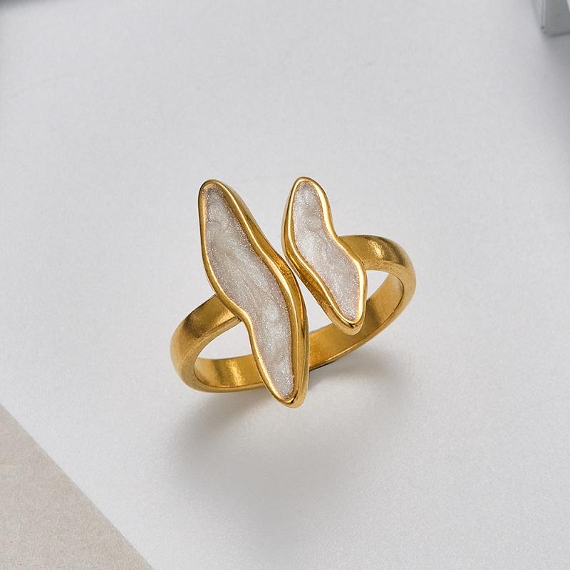 

Stainless Steel Metal Fish Bone Open Rings For Women Fashion Gold Color Adjustable Finger Rings Waterproof Zircon Accessories