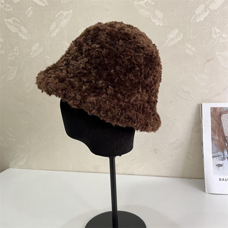 

Осень и зима показывают лицо барашка шерсть широкополая шляпа рыбака детская однотонная универсальная теплая плюшевая вода M（56-58cm） темно-коричневого