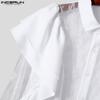 INCERUN Men Lapel Ruffled Long Sleeve Lace T-shirts Casual Patchwork Tops