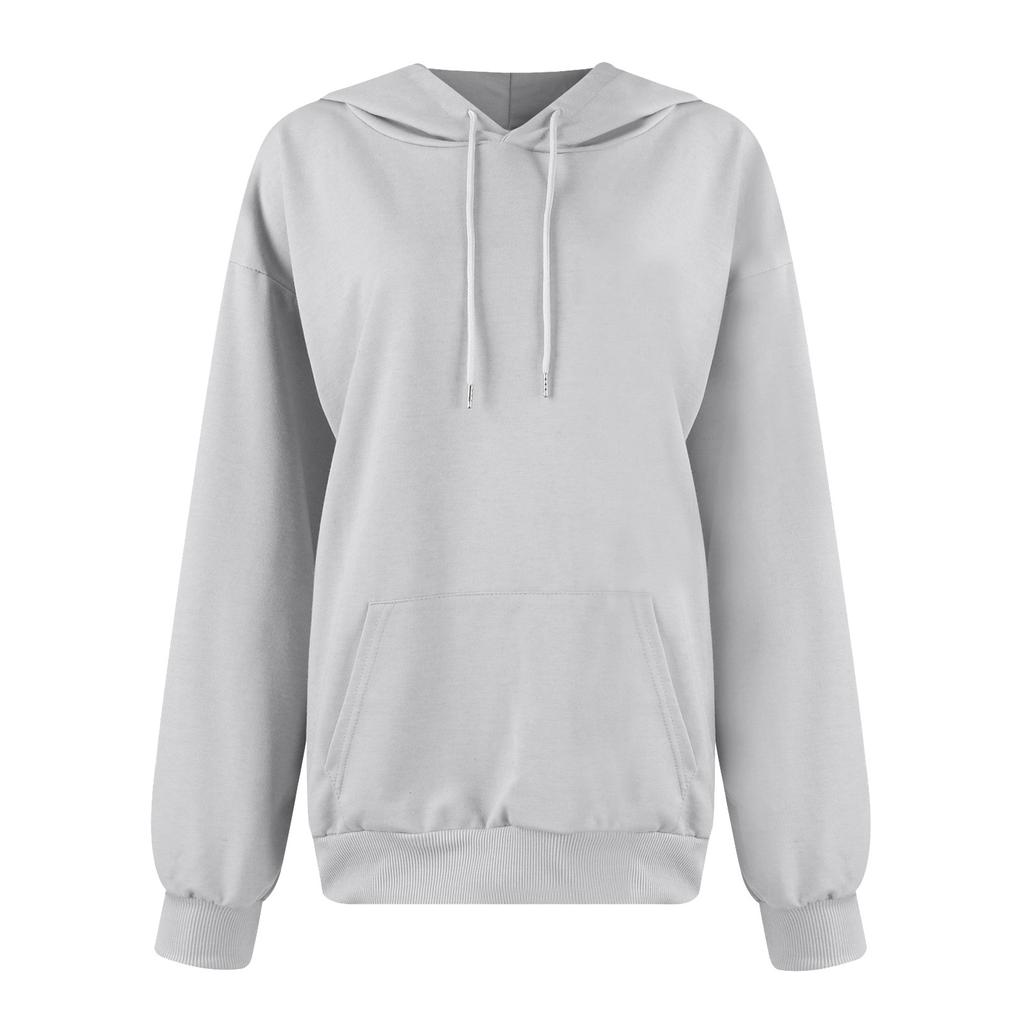 Damski Modny Jesienno-Zimowy Jednolity Kolor Casualowy Luźny Sweter z Kapturem z Długim Rękawem