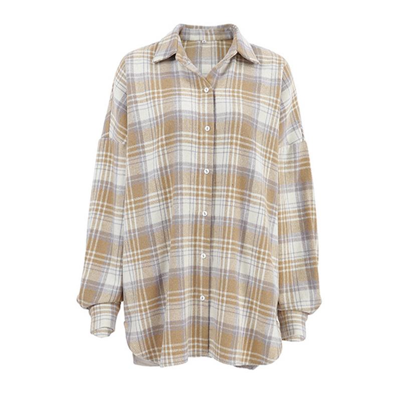 

Повседневная рубашка с воротником поло в клетку, женская винтажная блузка в стиле Харадзюку, однобортный топ с пряжкой, весна-осень L