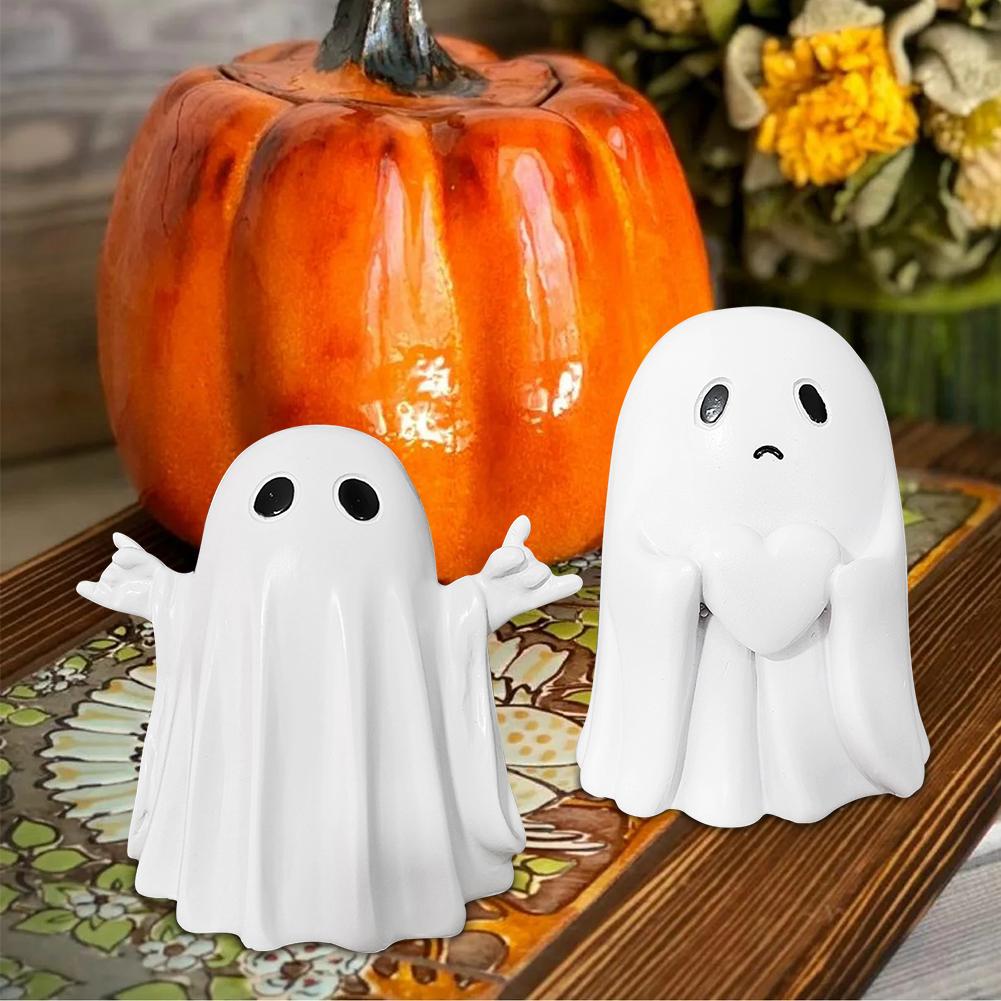 Cute Sadness Ghost Statue Figurine Mini Ghosts Small Scary Ghost Figurines Spooky Halloween Home Resin Decoration For Shelf Desk