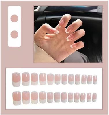 Styfy Press On | Stick On Fake Nails | Artificial Designer With 24 Pcs Jelly Glue On False Nail Including Manicure Kit - Russian French