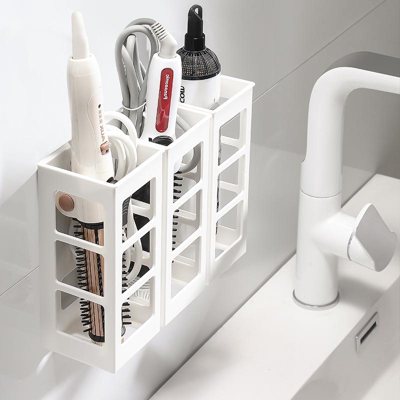 Wall-Mounted No-Punch Hair Tool & Makeup Organizer for Bedroom/Bathroom