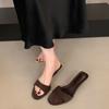 Fashion Summer New Round Toe Suede Open Toe Flip-Flops Women's Soft Sole Non-slip Wear-resistant All-match Kitten Heel Shoes