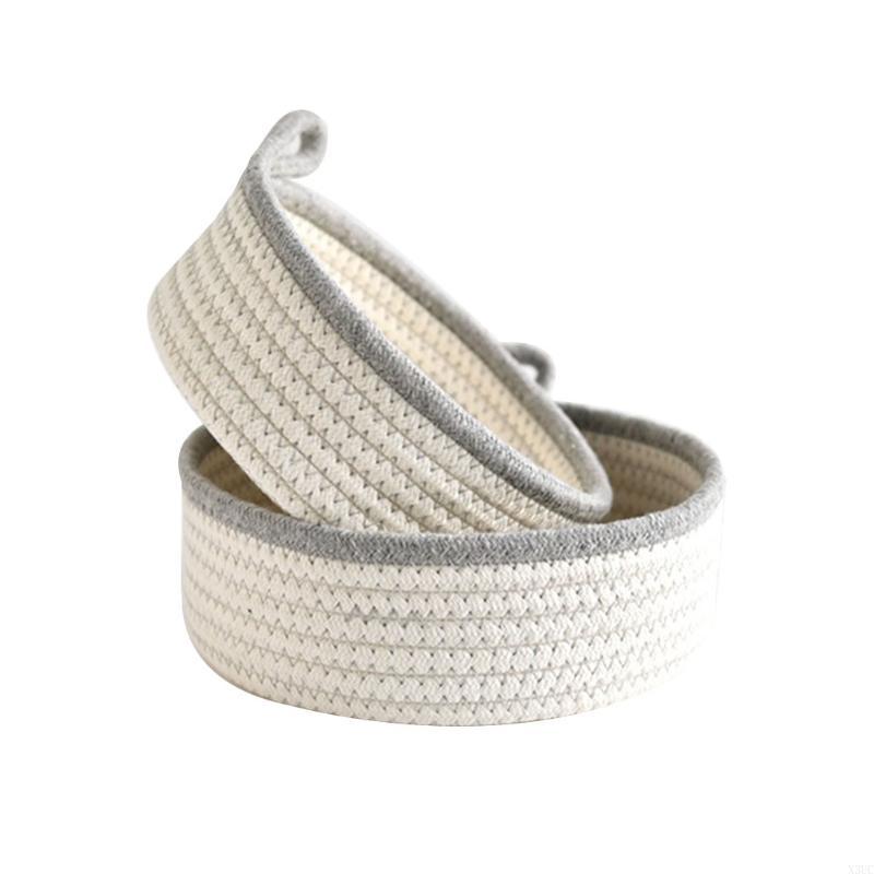 2pcs Woven Storage Baskets Cotton Rope Bin for Baby Nursery Bathroom Bedroom Cosmetic Organizing X3UC