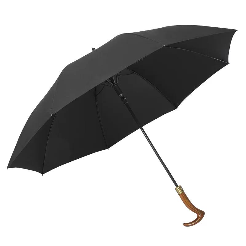 Retro Business-Style Automatic Straight Umbrella, Reinforced, Enlarged, Thickened, Windproof, Non-Slip, Suitable for Both Sunny and Rainy Weather