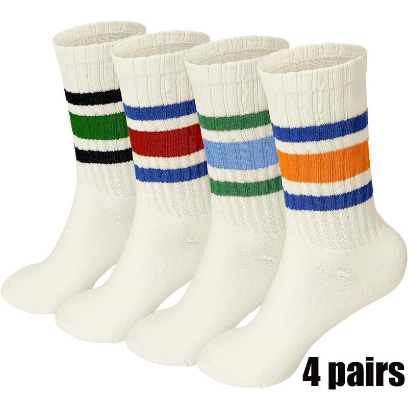 

4 пары спортивных носков для женщин и мужчин, полосатые носки, спортивные носки, хлопковые носки 4 Pairs