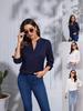 Women's V-Neck Long-Sleeve Rolled-Up Shirt - 2025 Spring/Autumn European & American Style Fashion Top