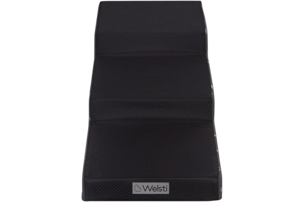 Schody Dla Psa Kota Welsti Wysokość 40 Cm 3 Pochylne Stopnie Ciemny Szary Ze Srebrnym Nadrukiem Dla Zwierząt Do 15 Kg