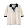 Frühling Sommer Kontrast Schnürung Lockere T-Shirts Polokragen Langarm Patchwork Trend Tops Tees Lässige Mode Damenbekleidung