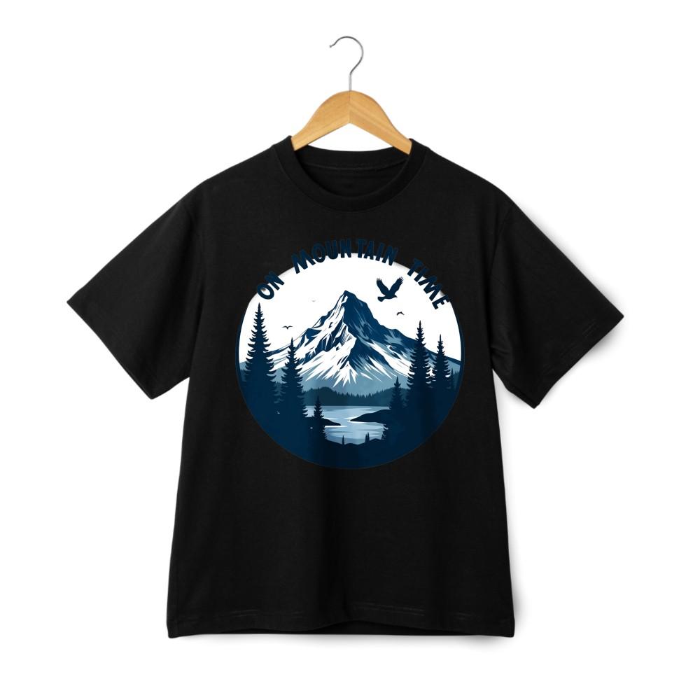 On Mountain Time T-Shirt, Mountain & Lake Graphic Tee for Hiking & Camping XXL