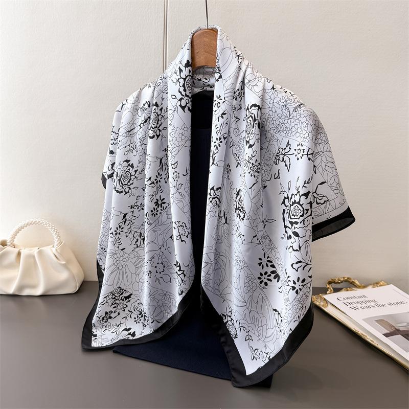 

Ink Flower Simulation Silk High-End Printing Large Square Scarf Silk Scarf Shawl Headscarf Neck Protection Scarf Decorative Women S Scarf 90*90cm