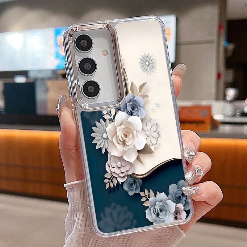 

Romantic Rose Flower Pattern Case For Samsung S26 S25 Ultra S24 FE S23 Plus S22 S21 A15 A16 A17 A35 A36 A37 A54 A55 A56 A57 5G Plating Lens Soft Cover Samsung A55 5G прозрачный