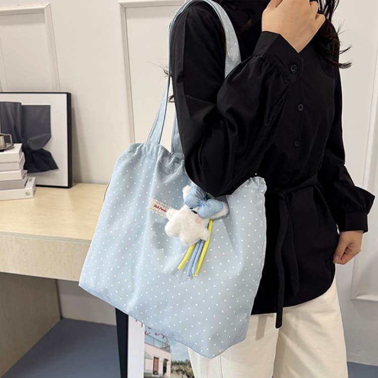 Polka Dot Drawstring Tote Bag Women's Large-capacity Shoulder Bag