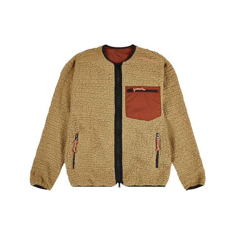 Converse Velvet Jackets Unisex Milk Tea Beige Crew Neck Thickened And Fleece Lined 10021950-A04