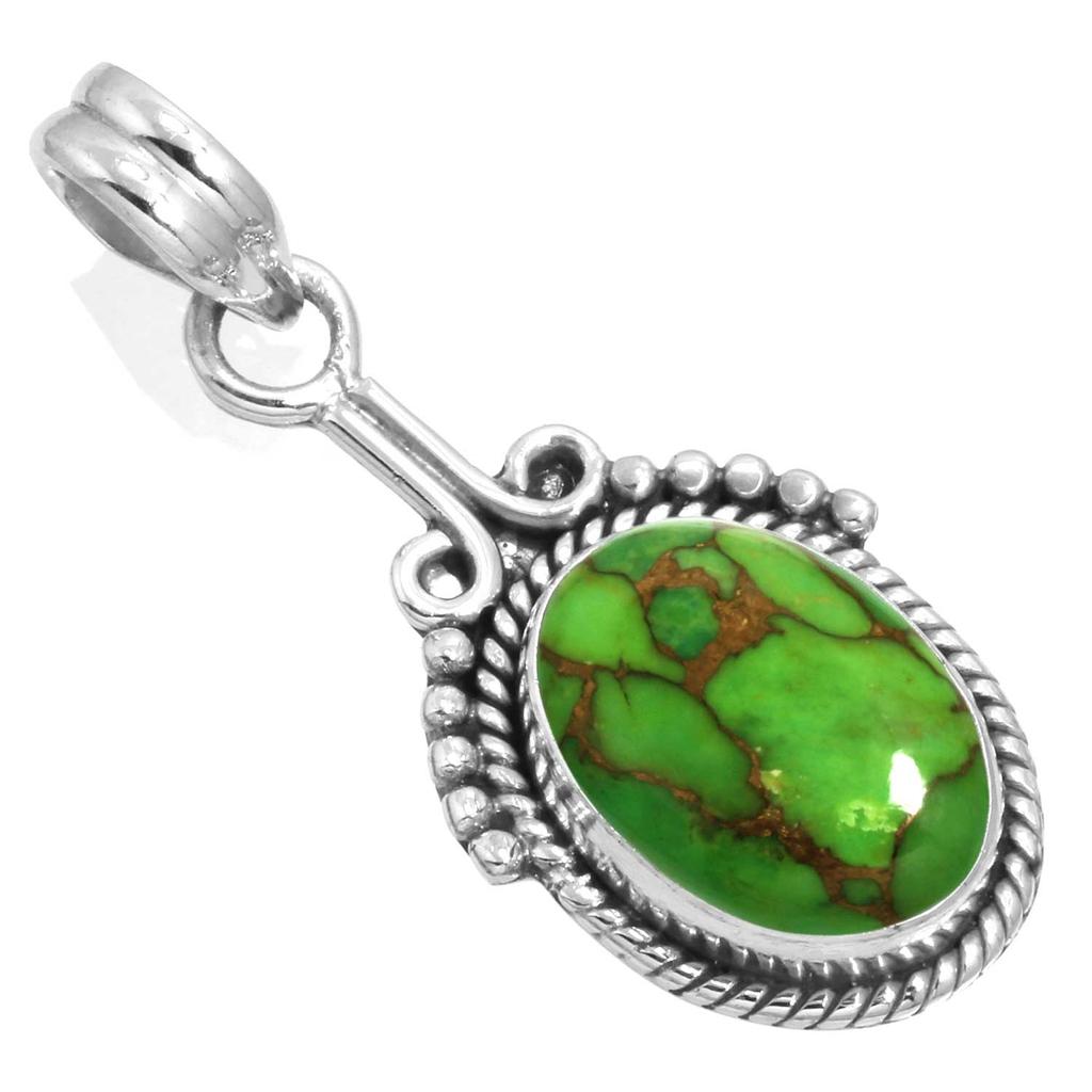 925 Sterling Silver Pendant Women Gemstone Handmade Jewelry Engagement Gift Blue Green Purple Copper Turquoise Pearl Lapis Mother Of Pearl Solitaire