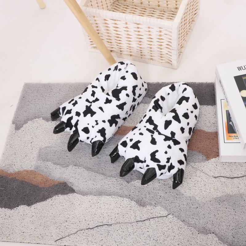 Funny Cat Paw Plush Indoor Slippers with Claws – Thick Cotton for Couples
