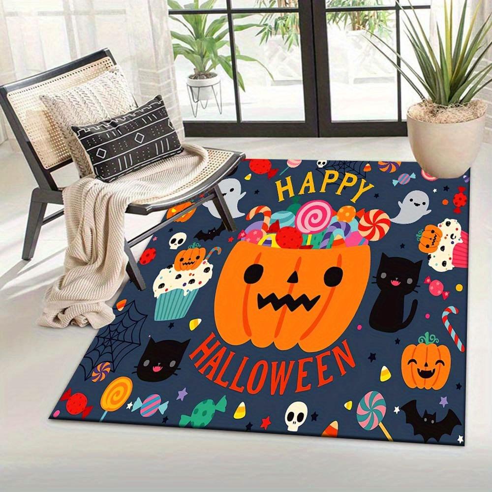 1pc Halloween Pumpkins and Candies Area Rug, Slip-Resistant, Easy-Clean, Stain-Resistant, Perfect for Cozy Living Rooms, Bedrooms, Kitchens,