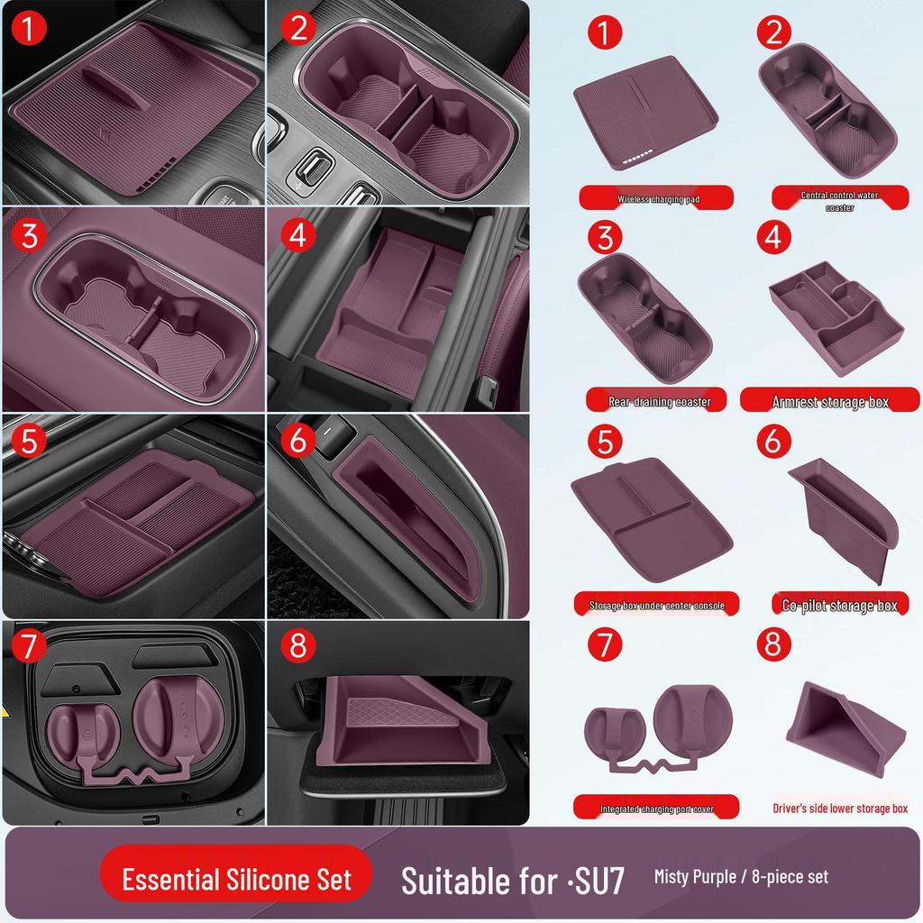 Silicone Mats for Xiaomi SU7/YU7: Center Console, Cup Holders, and Interior Essentials