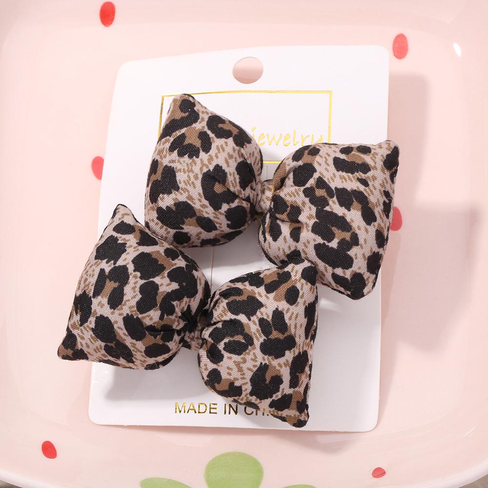 New Korean Pearl Leopard Print Padded Flower Hair Clip with Bow
