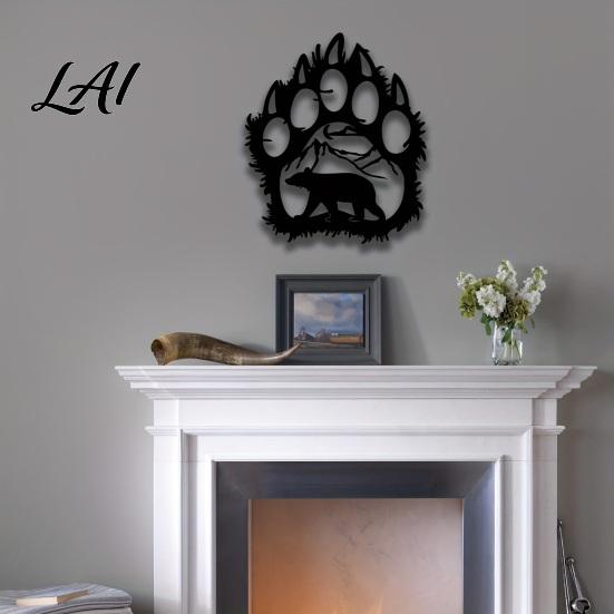Large Brown Bear Wall Sculpture Metal Hollow Out Art Rustic Forest Landscape Hanging with Paw Nature Inspired Home Ornament Prints Iron Sign
