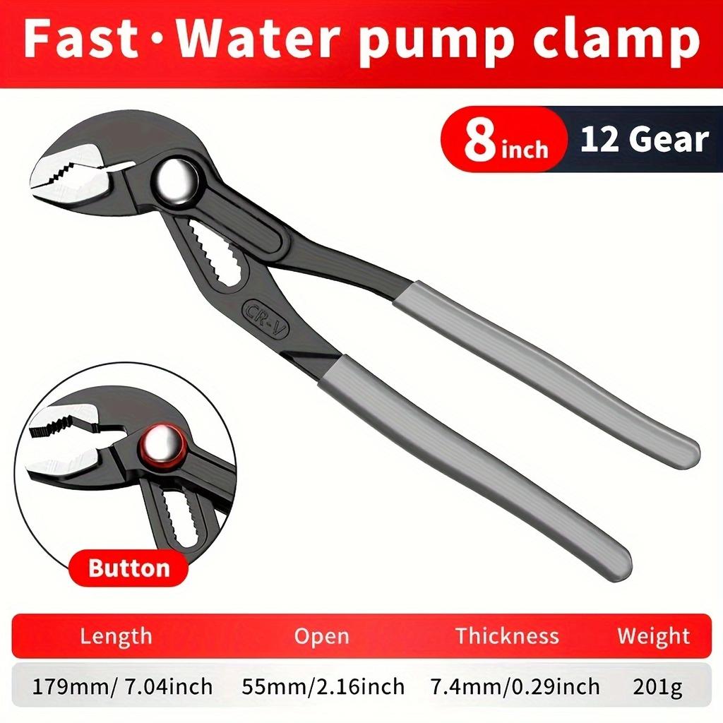 1pc Water Pump Pliers Quick-Release Plumbing Pliers Pipe Wrench Adjustable Water Pipe Clamp Pliers Household Hand Tools Multi-fu