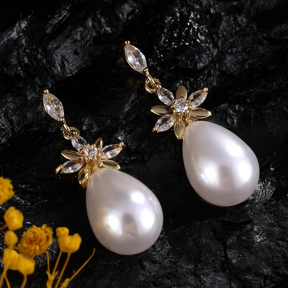 ZAKOL Fashion Simple Micropaved Zircon Imitation Pearl Women's Dangle Earrings Temperament Wedding Dinner Jewelry Accessories