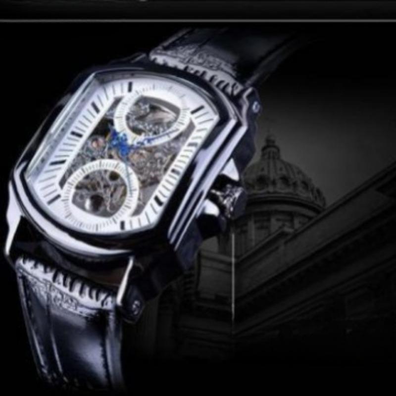 Europejski i amerykański styl męski modny i swobodny pusty mechanizm automatyczny zegarek mechaniczny