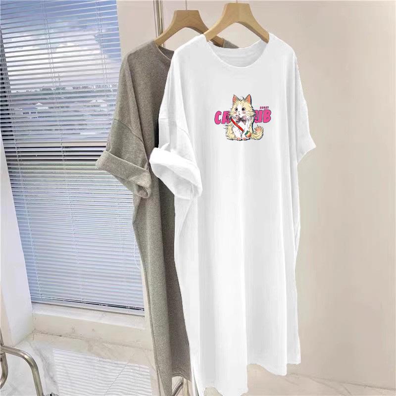 Plus Size Casual Loose Mid-Length Over-the-Knee T-Shirt Dress - Women's Summer Straight Style
