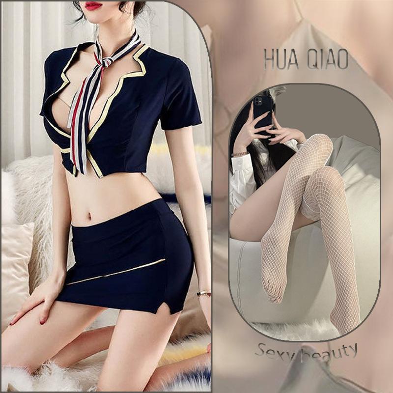 Sexy lingerie women's sexy hip skirt stewardess uniform exposed breasts seduction secretary suit flirting lingerie women
