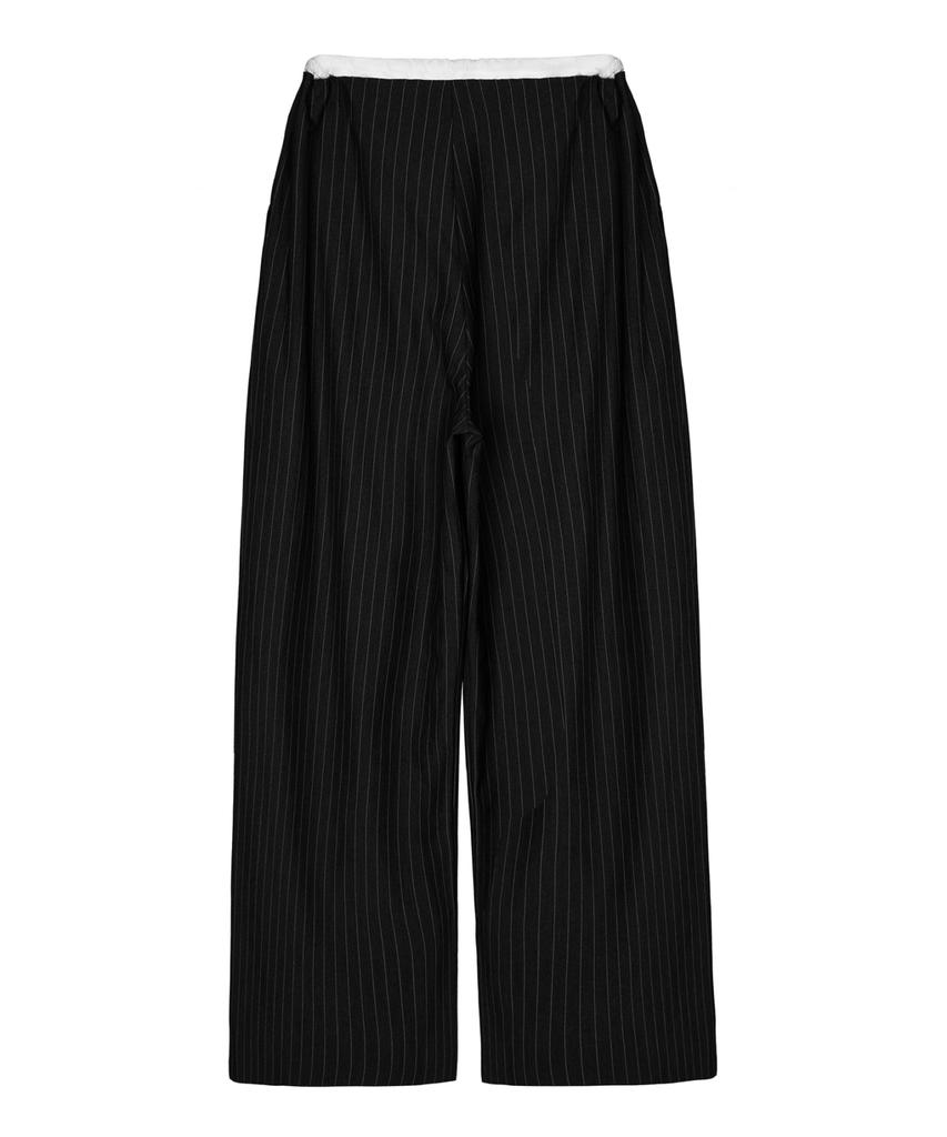 Nigaennikol Stripe Layered Pintuck Slacks_Black