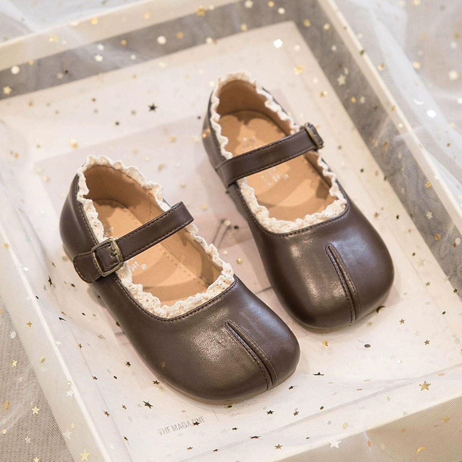 

Girls Leather Shoes Princess Style Spring and Autumn New Style Baby Girl Flats Spring and Autumn Little Girl Loafers Soft Sole 36Code：Inner Length22.4 коричневый