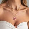 IngeSight.Z Exquisite Romantic Pink Drip Oil Flower Pendant Choker Necklace Women Boho Imitation Pearl Metal Chain Lady Jewelry