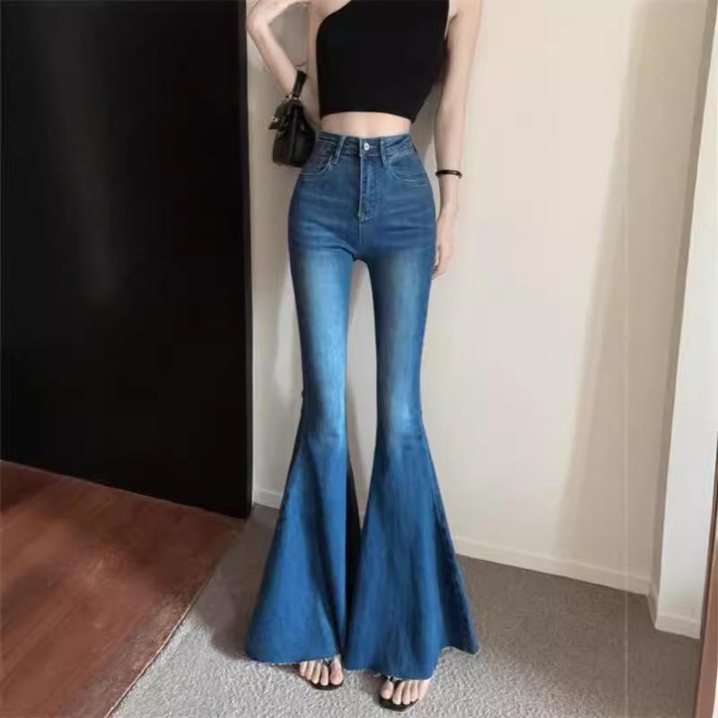 2024 High Waist Flare Jeans: Chic, Raw-Edge, Wide-Leg Trousers for Women
